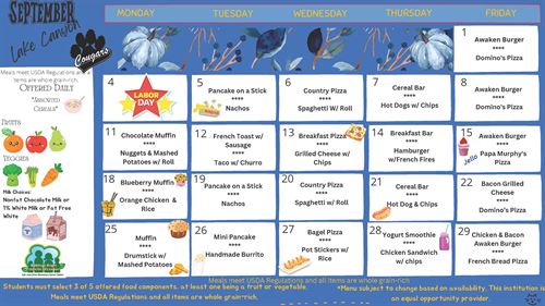 Lake Canyon September Menu